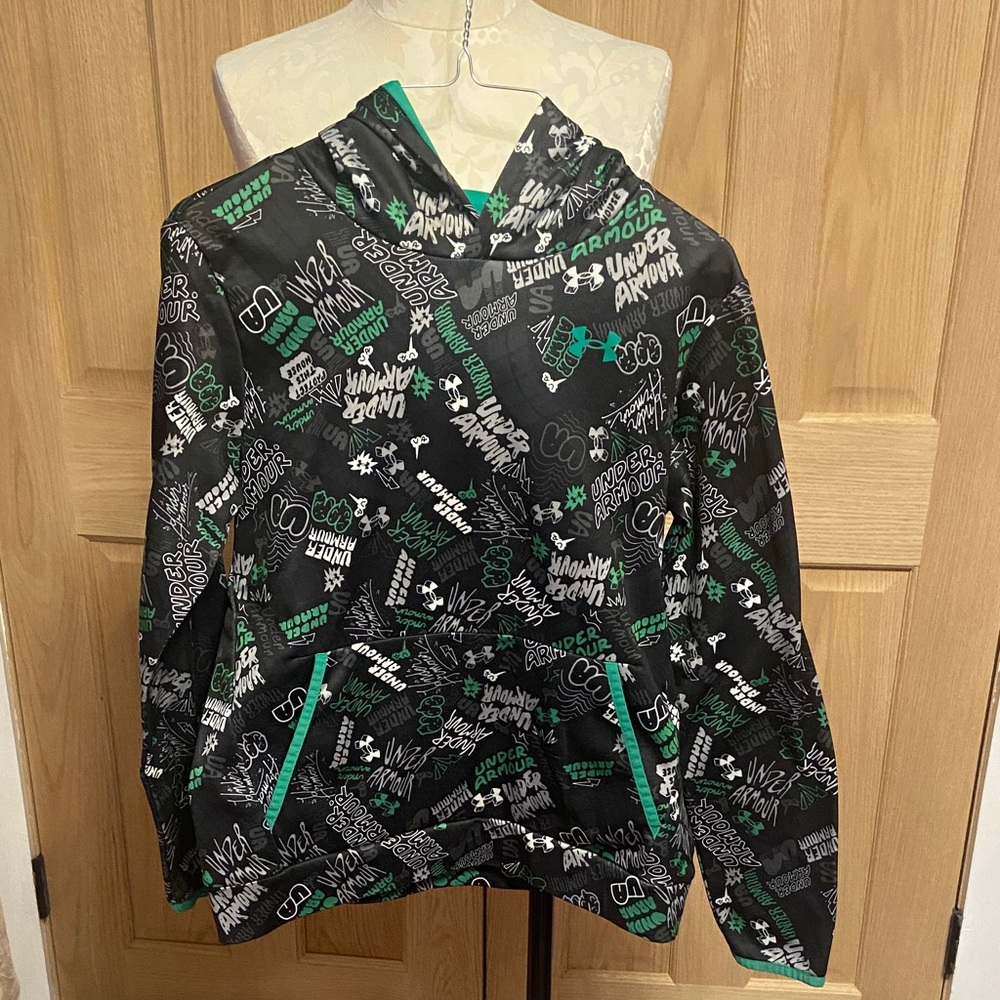 Under Armour Black Hoodie with Green and White Graphics
